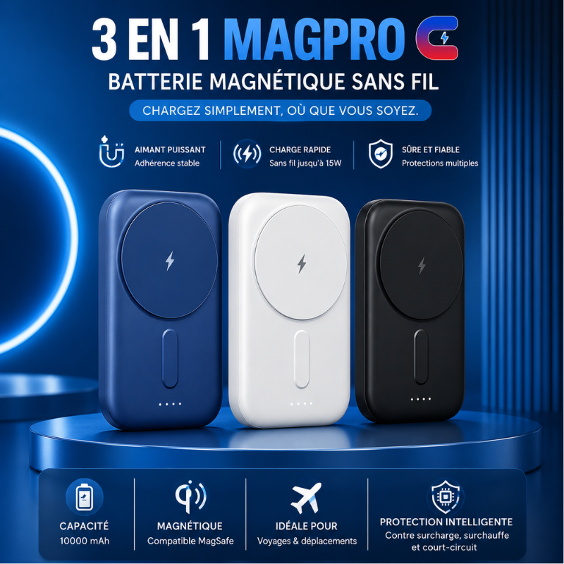 Power Bank magnétique 10 000 mAh – Recharge sans fil rapide 15 W