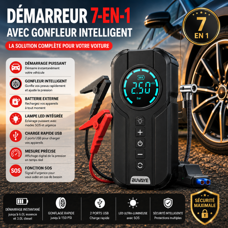 Démarreur 4-en-1 avec Gonfleur Intelligent
