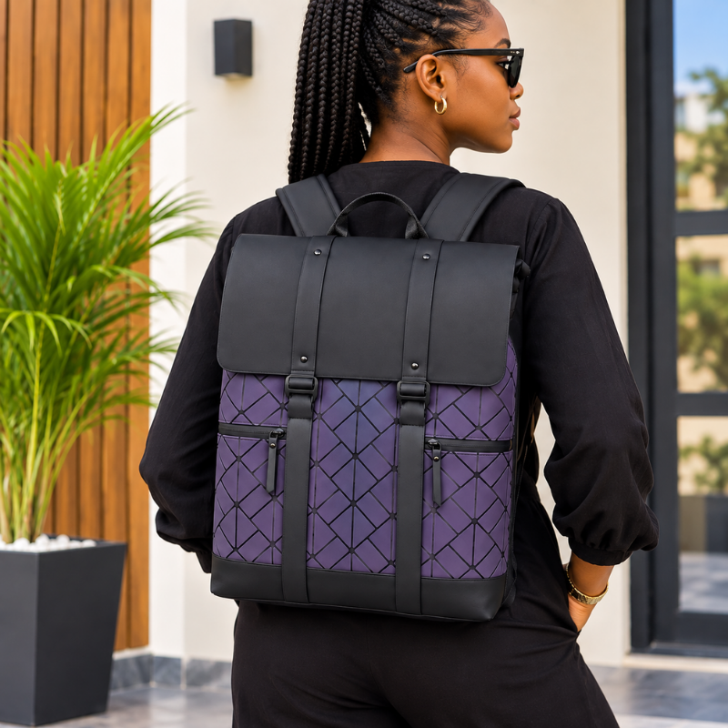 Sac à Dos Unisexe à Carreaux Gris