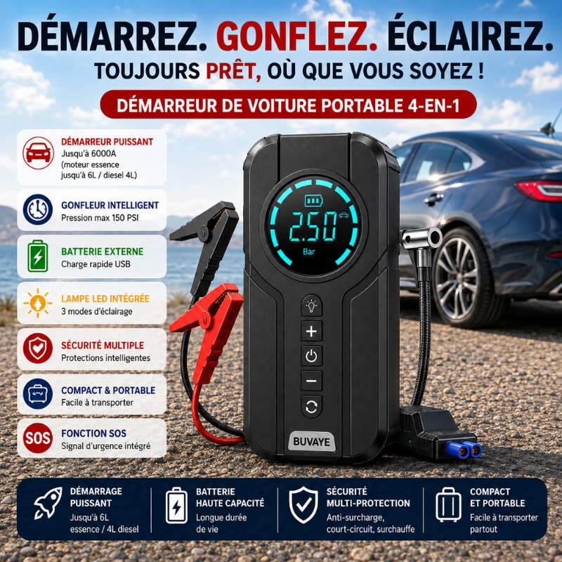 Démarreur 4-en-1 avec Gonfleur Intelligent