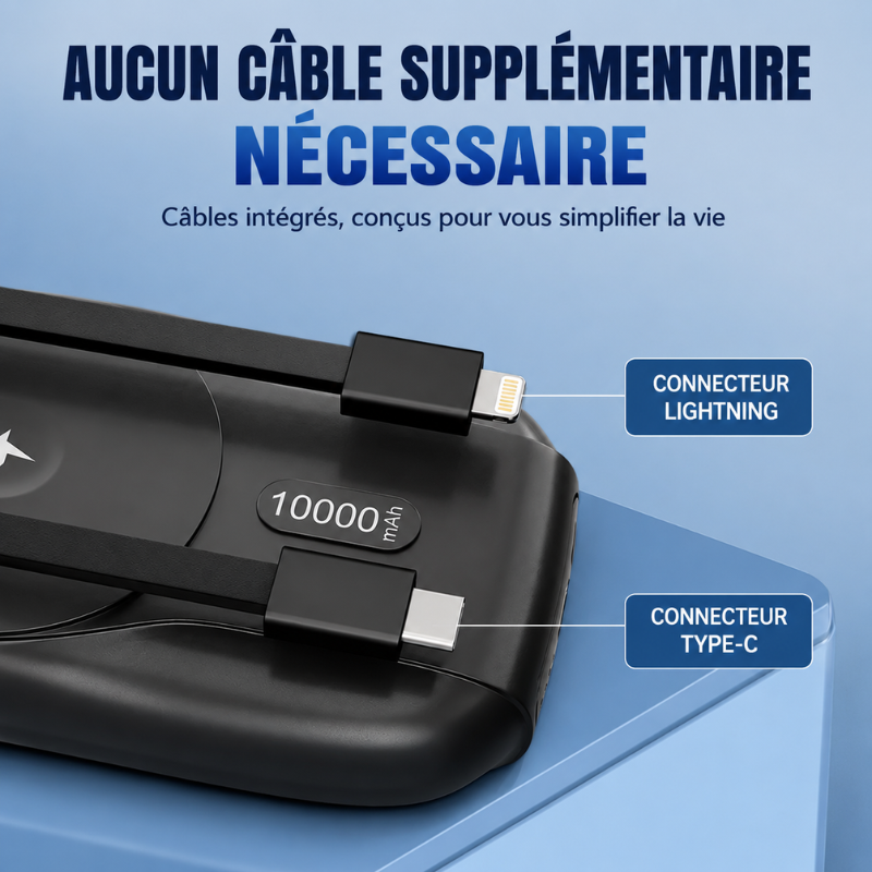 Power Bank magnétique 10 000 mAh – Recharge sans fil rapide 15 W