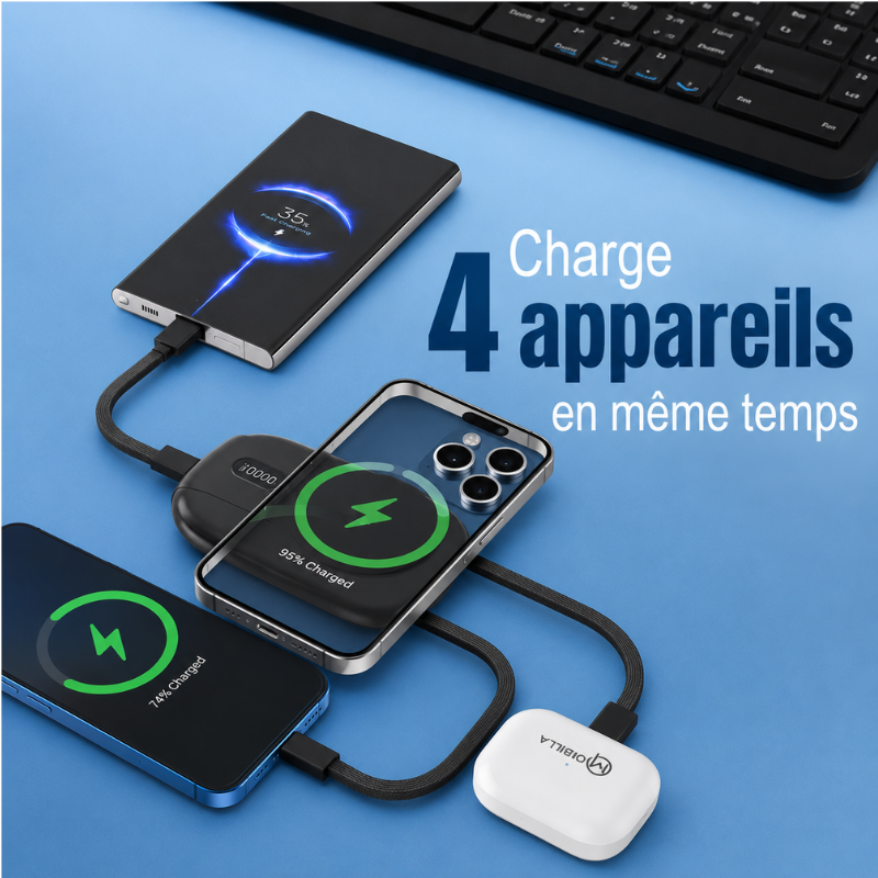 Power Bank magnétique 10 000 mAh – Recharge sans fil rapide 15 W