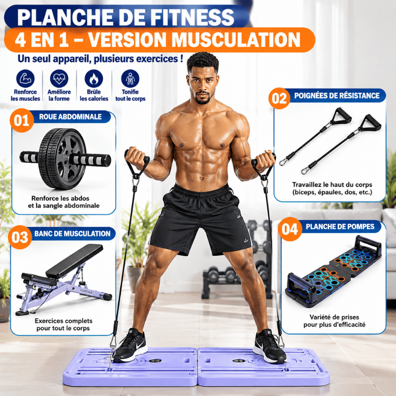 Planche Pilates Multifonction 4-en-1 | Fitness Maison