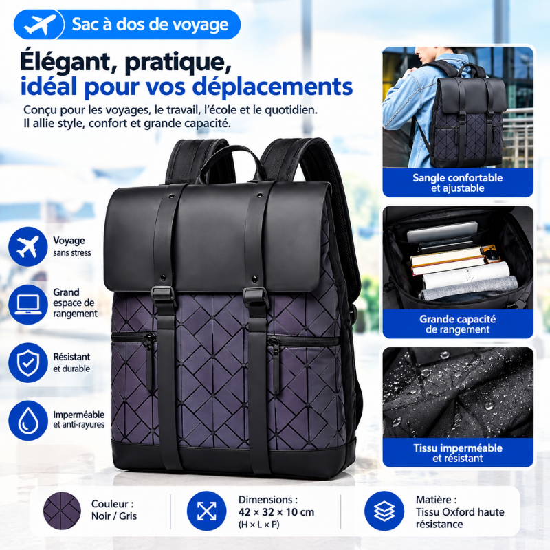 Sac à Dos Unisexe à Carreaux Gris