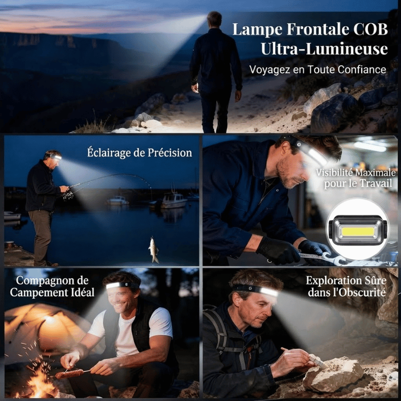 ampe frontale LED super lumineuse avec 5 modes, étanche IPX5 pour la course, la randonnée et le camping – Puissante, grand angle de 230 °